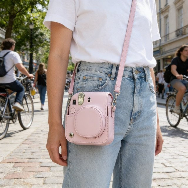 Fujifilm Fuji Polaroid Mini 12 Kameratasche als Aufbewahrungsschutzhülle und Umhängetasche in Schwarz oder Pink - Bild 1