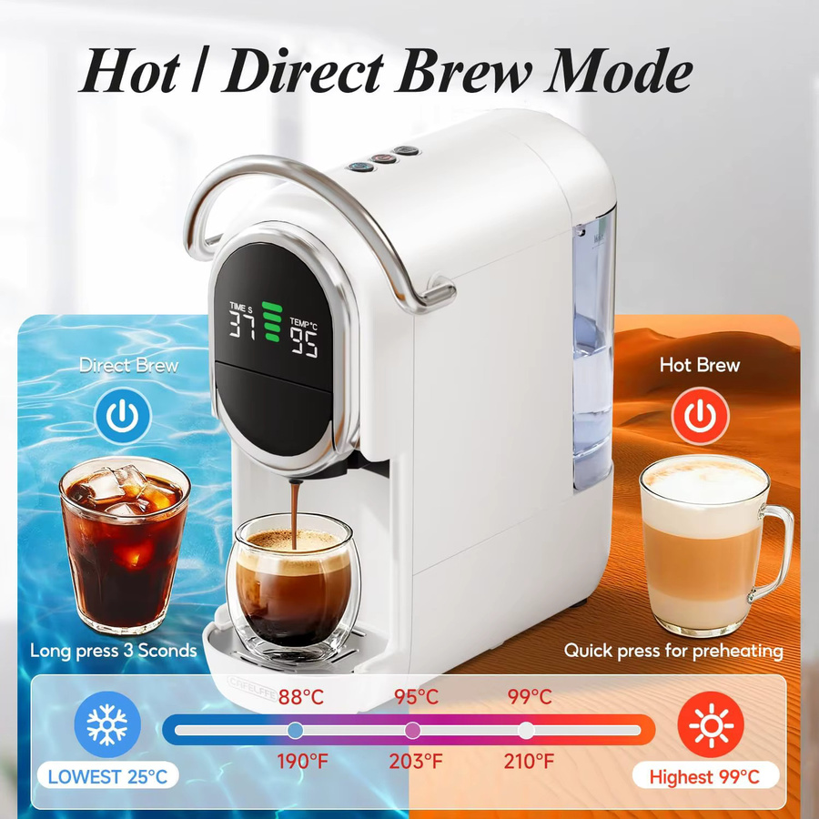 CAFELFFE MK-609S Upgrade 6-in-1 Kapsel-Kaffeemaschine in Schwarz mit 7-stufiger Kaffeevolumen- und Temperatureinstellung sowie automatischer Druckentlastung für Nespresso Original, Dolce Gusto, K-Cup Kapseln, ESE 44mm Pods und Teeblätter - Bild 2