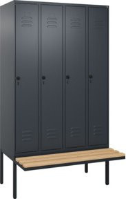 C+P Spind Classic PLUS Garderobenschrank mit Sitzbank, 4 Abteile, Anthrazit/Schwarz, B/T/H: 212 x 120 x 81,5 cm - Bild 1