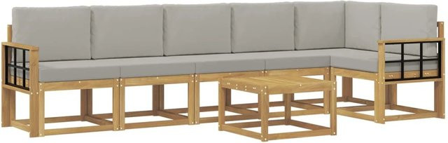 vidaXL Outdoor-Sofagarnitur 7-teilig aus Akazienholz mit Kissen in Weiß, Grau und Braun - Bild 1