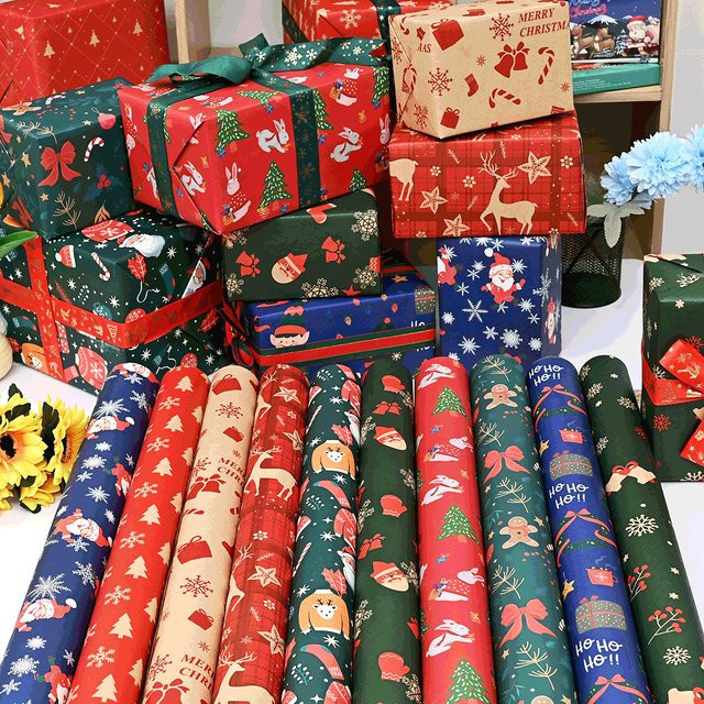 10er Set Weihnachtliches Geschenkpapier aus Kraftpapier mit Santa Claus Motiv, Mehrfarbig, B: 74 cm, H: 50 cm - Bild 1