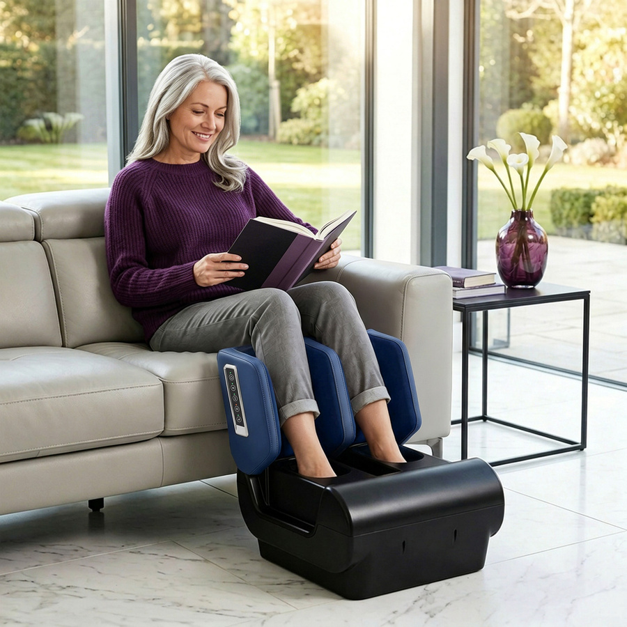 HOMCOM 2-in-1 Beinmassagegerät und Ottoman mit Shiatsu-Funktion, Wärme, Luftkompression und Timer in Blau und Schwarz - Bild 2