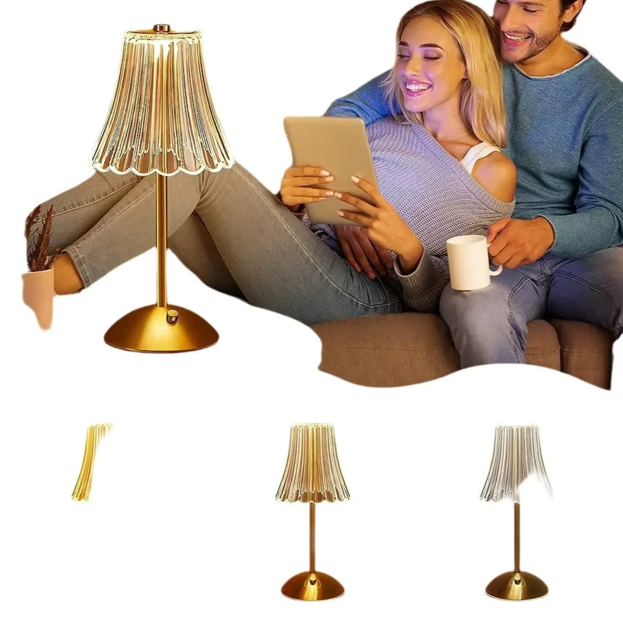Vintage Kristall-LED-Schreibtischlampe mit USB-Aufladung und Touch-Funktion in Gold/Messing und Transparent, Höhe: 29,5 cm, Durchmesser: 13,0 cm - Bild 5