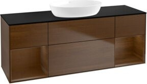 V&B Finion Waschtischunterschrank in Walnuss mit LED-Beleuchtung und Regalelement, Wandmontage, Breite: 160 cm - Bild 1