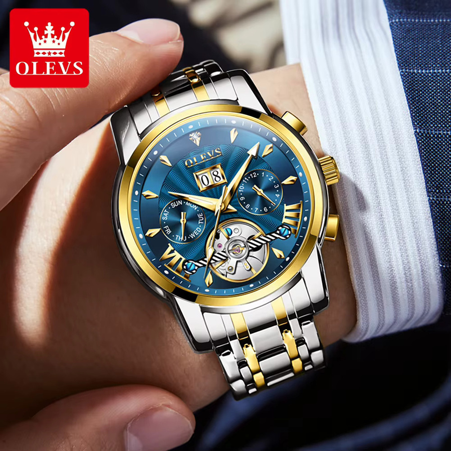 OLEVS Armbanduhr Automatik, Edelstahl, Blau, Herren - Bild 4