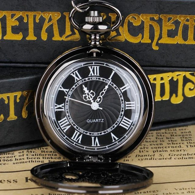 TINUORA Halskette mit Taschenuhr-Anhänger, Kupfer, Schwarz, Quarz, Unisex - Bild 1