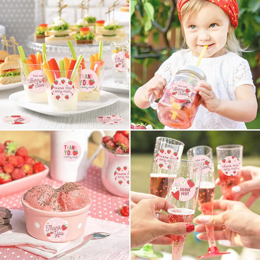 TYFYO Erdbeer Dankeschön Aufkleber, 500 Stück selbstklebende Etiketten in Multicolour zur Dekoration von Geschenken, Umschlägen und Cupcakes - Bild 2