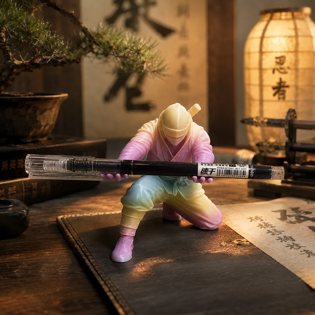 Kawaii Regenbogen-Ninja Stifthalter aus Kunststoff in Mehrfarben, Niedriger Schreibwarenständer für deinen Schreibtisch, B: 9 cm, T: 7,8 cm - Bild 1