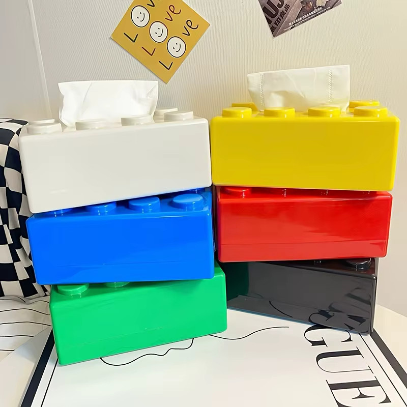 QCQHDU Taschentuchbox aus Kunststoff in Gelb, bausteinförmige Aufbewahrungsbox für Haushaltsservietten und Dekoration - Bild 2