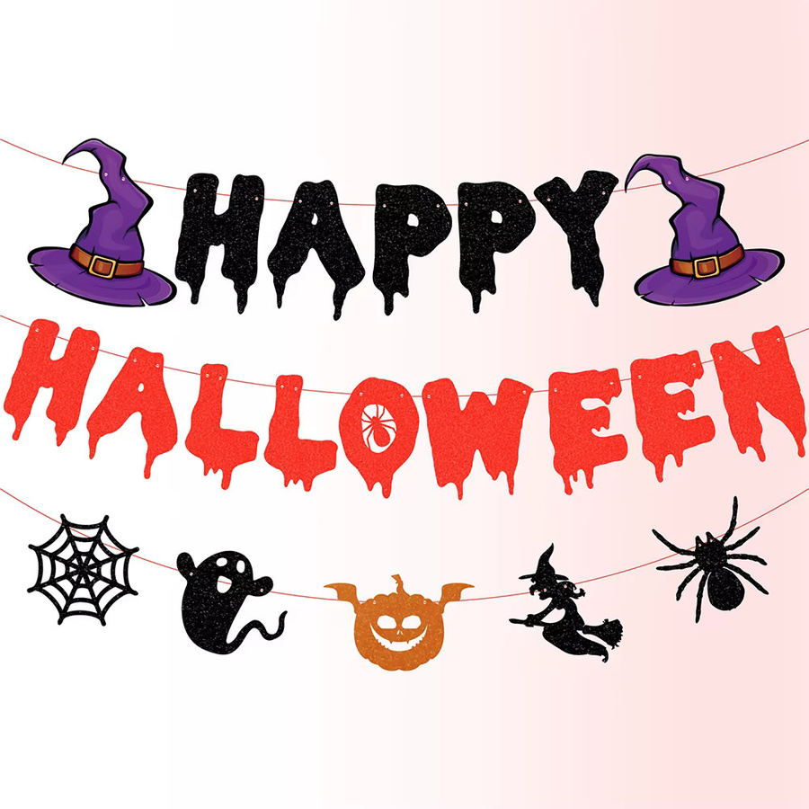 WEIGAO Happy Halloween Banner mit Kürbis und Fledermaus Muster als Party Dekoration Girlande in Multicolour - Bild 3