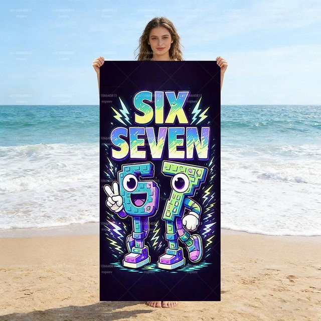 SIX SEVEN Cartoon-Roboter Strandtuch aus Mikrofaser, schnelltrocknendes Badetuch für Kinder und Erwachsene, Mehrfarbig, Breite: 40 cm, Länge: 60 cm - Bild 1