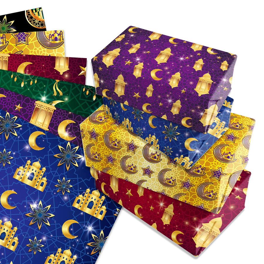 12 Blatt dekoratives Eid Mubarak Geschenkpapier mit Mondlaternen-Motiv in Mehrfarben für Ramadan und DIY-Bastelarbeiten - Bild 2