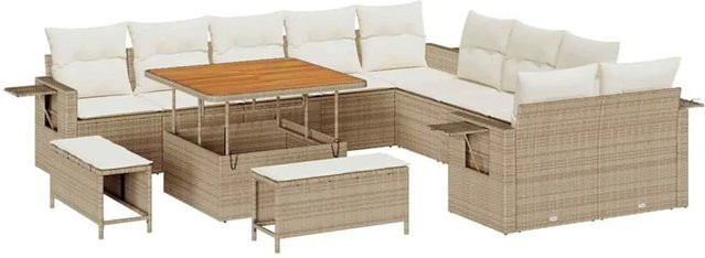 vidaXL Garten-Sofa-Set 13-teilig aus Poly-Rattan in Beige mit Stauraumfunktion und wetterfesten Kissen - Bild 1