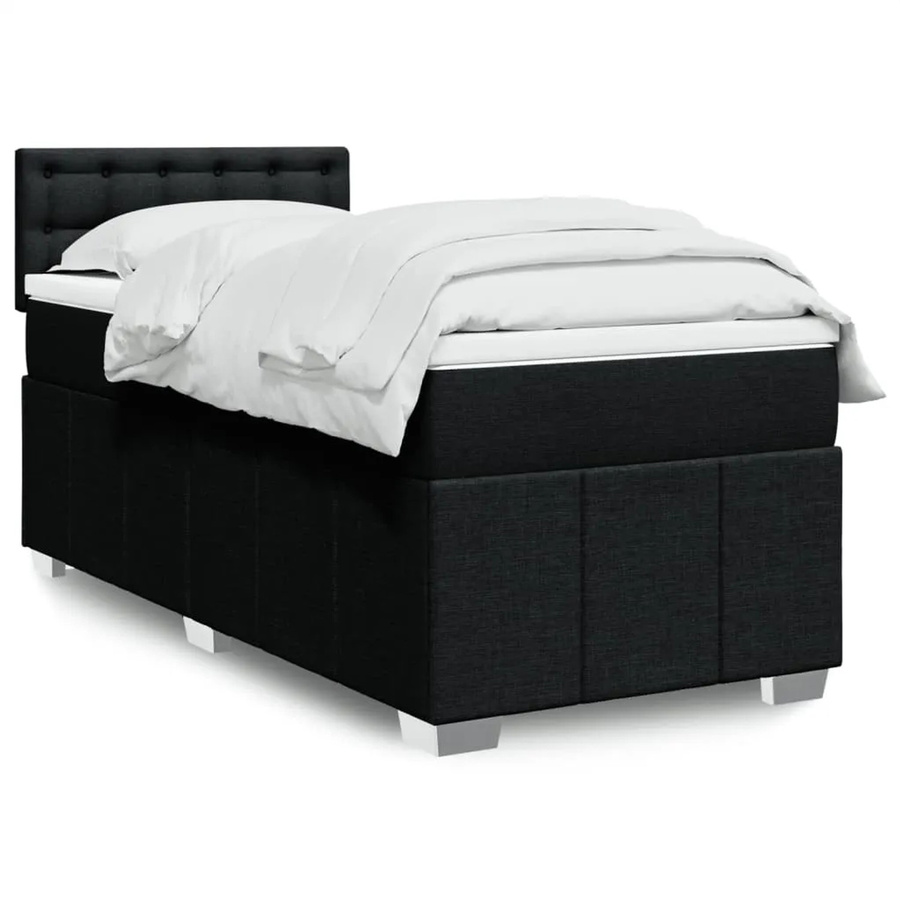 vidaXL Boxspringbett mit Matratze in Schwarz aus Stoff, Hybridbett mit USB-Ladeport und Unterbettbeleuchtung, B/T/H: 80 x 200 x 100,5 cm - Bild 2