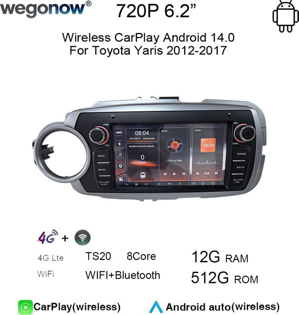 WEGONOW IPS-Autoradio für Toyota Yaris 2012-2017 mit kabellosem CarPlay, Android Auto, WLAN und Bluetooth - Bild 1