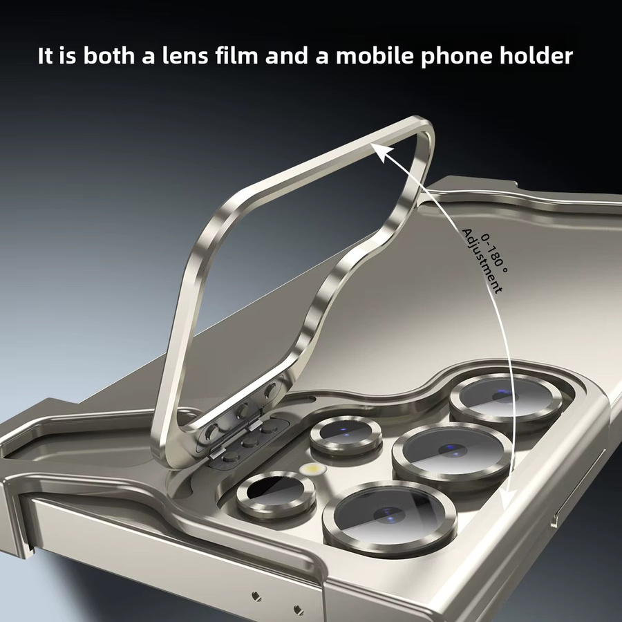 Stoßfeste Metall-Schutzhülle mit integriertem Halter und Kameraschutz für Samsung Galaxy S25 S24 S23 S22 Ultra in Silber - Bild 3