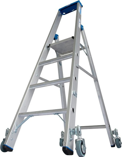 Krause Stehleiter Stabilo, 4 Stufen, Aluminium, silberfarben, fahrbar, B/T/H: 65,0 x 89,0 x 150,0 cm - Bild 1