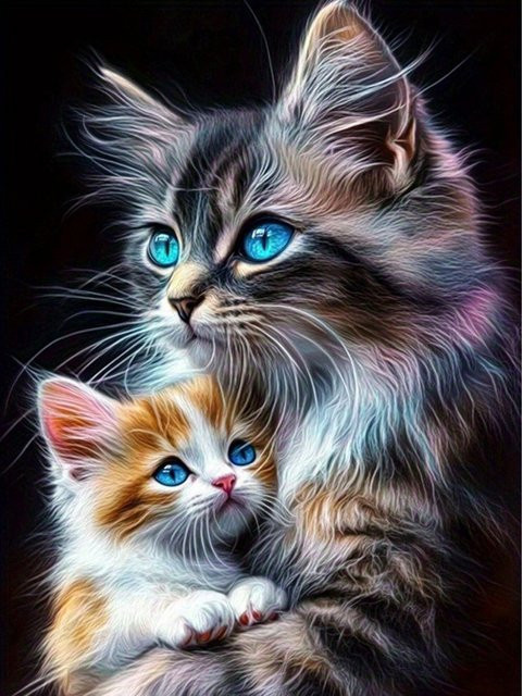 EverShine Diamant Stickerei Kit Katze Mosaik DIY 5D Kunstmalerei mit Rundbohrern, Multicolor, Breite: 30 cm, Höhe: 20 cm - Bild 1