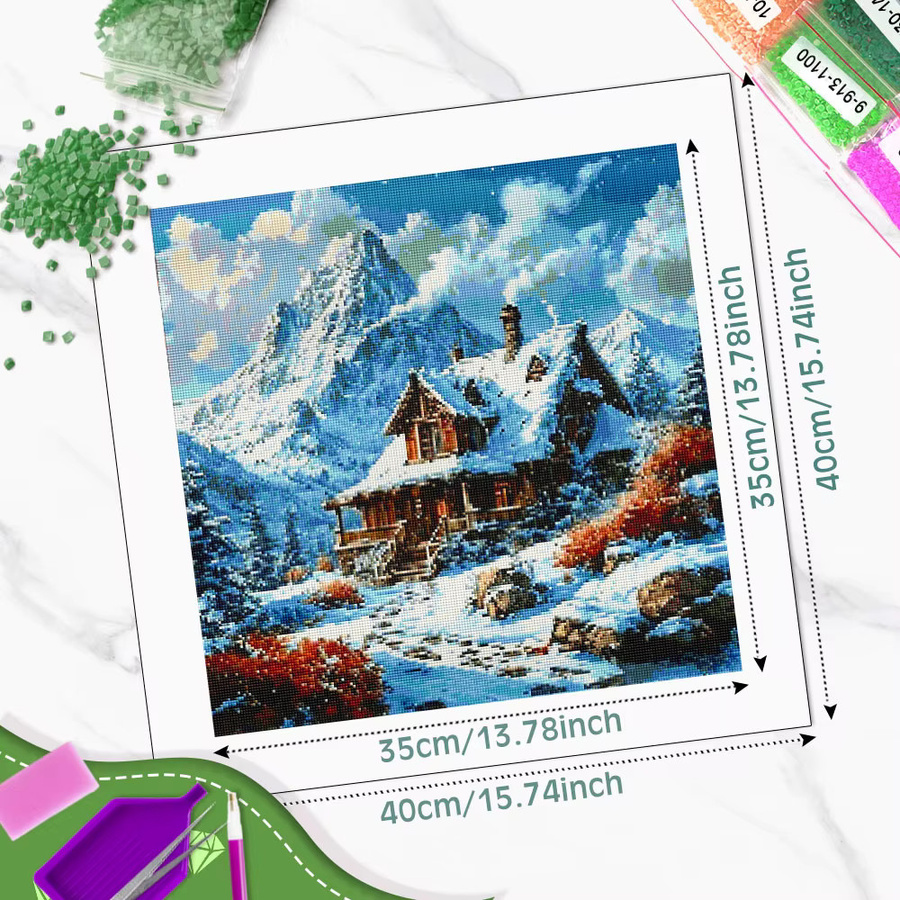 Huacan 5D DIY Diamantmalerei Winter Berghaus Landschaft Mosaik Set in Multicolour, Breite: 20 cm, Höhe: 20 cm - Bild 2