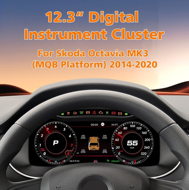 OSSURET Digitales Kombiinstrument für Skoda Octavia MK3 2014-2020 Virtuelles Cockpit mit 12,3-Zoll-LCD-Bildschirm, CarPlay und Android Auto, Schwarz - Bild 1