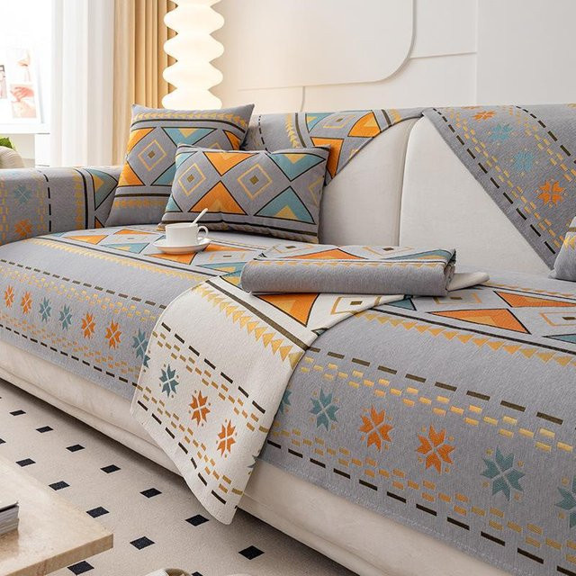 Bohemia Sofabezug aus Jacquard-Polyester, rutschfeste Universal-Sofakissenmatte in Mehrfarbig, Breite: 70 cm, Tiefe: 70 cm - Bild 1