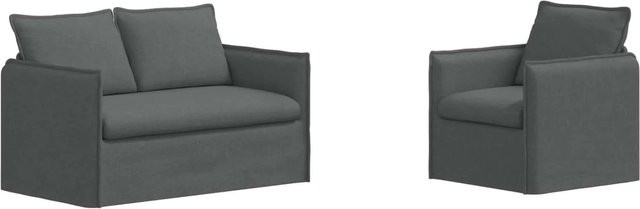 vidaXL Sofa 2-teiliges Set Dunkelgrau mit Stoffbezug und Metallrahmen B/T/H: 136 x 82 x 85 cm und 75 x 82 x 85 cm - Bild 1