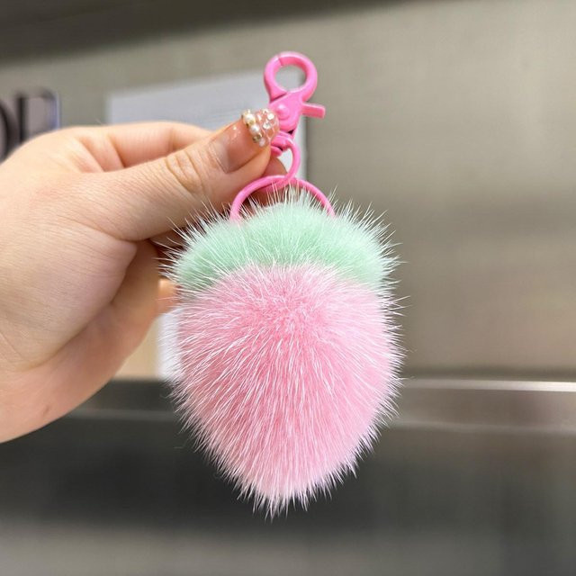 Linyi toy Schlüsselanhänger Echtpelz Nerz, Pompon Anhänger, Damen, 8 cm, white - Bild 1