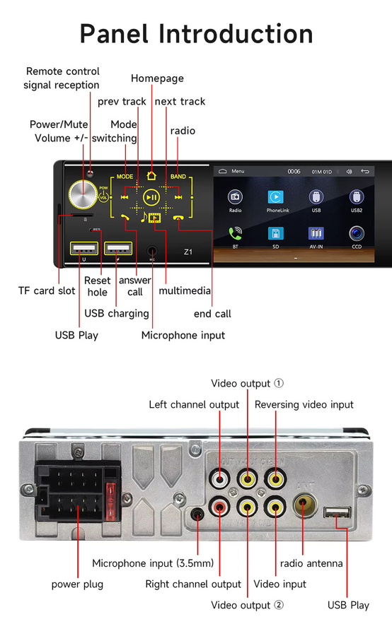 BQCC 1Din Universelles Autoradio mit Bluetooth 5.1, 7-Farben LED-Beleuchtung und Sprachassistent in Schwarz - Bild 3
