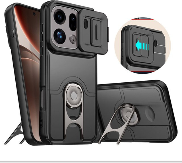 Stoßfeste Armor Case Schutzhülle für OPPO Find X9 und OPPO Find X9 Pro mit Ring-Ständer und Linsenschutz aus TPU+PC in Pink oder Black - Bild 1