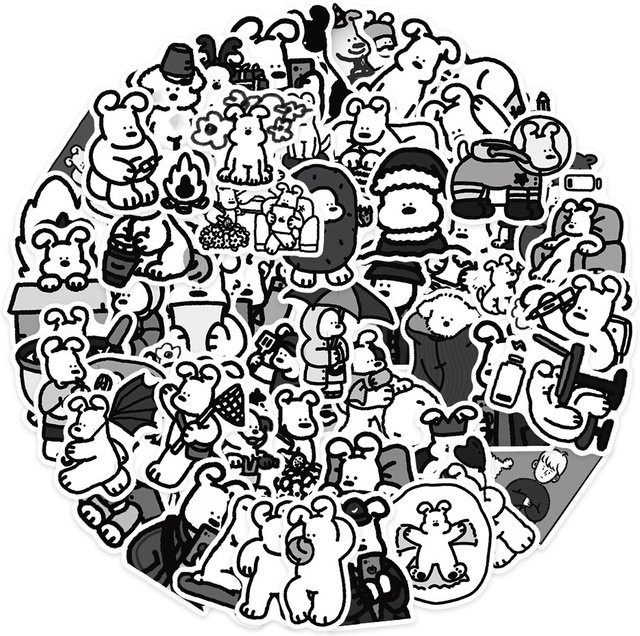 62 Stück Minimalistische Cartoon Welpen Aufkleber in Schwarz und Weiß von BulingBulingStickers Store - Bild 1