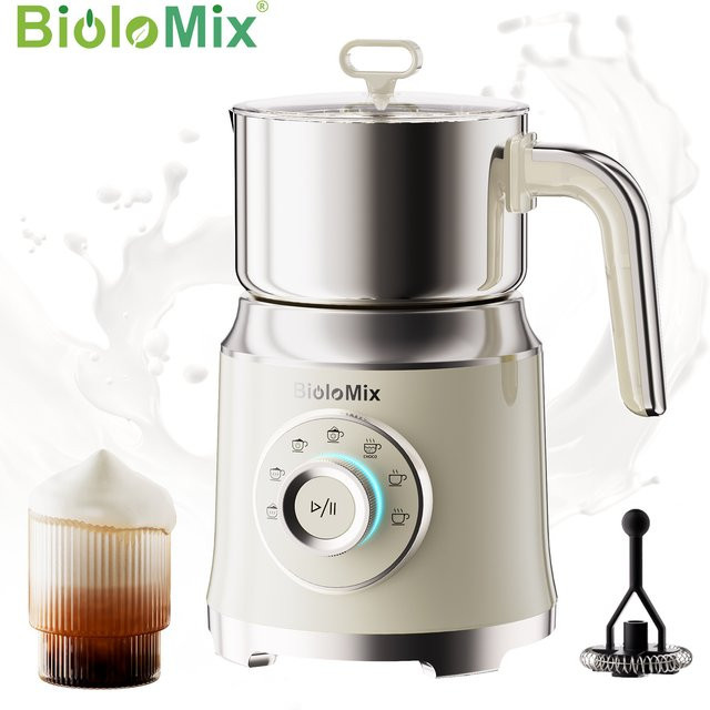 BioloMix 7-in-1 Elektrischer Milchaufschäumer in Weiß mit Dampfgarer und Edelstahl-Komponenten für Heiß- und Kaltmilchschaum, Kaffee, Latte und Heiße Schokolade - Bild 1