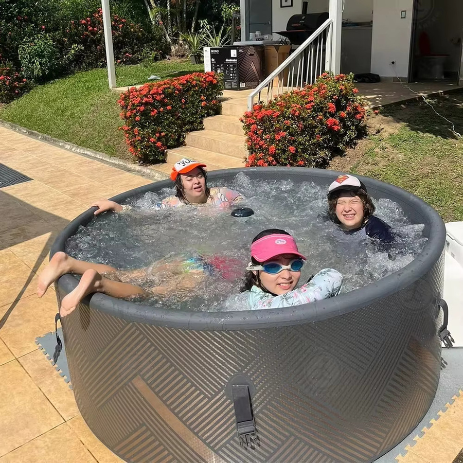 Ejia Aufblasbarer Whirlpool in Grau mit Drop-Stitch-Technologie für 6-8 Personen, runder Outdoor-Spa mit 170 Luftdüsen und Heizsystem - Bild 5