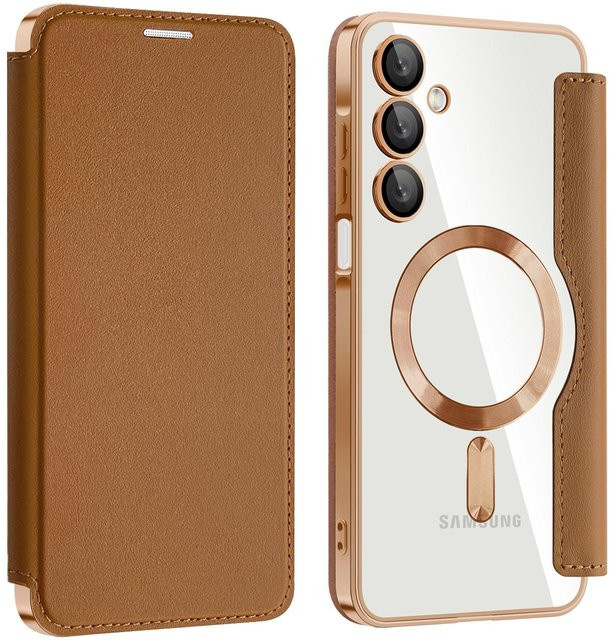Magnetische Lederhülle für Samsung Galaxy A55 A56 A35 A36 A26 A15 A16 A05 A06, transparente Kartenabdeckung mit kabellosem Laden, Farbe: Braun - Bild 1