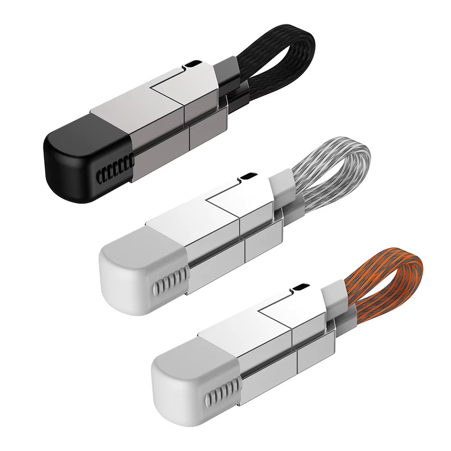 4-in-1 Multi-Schnellladekabel Schlüsselanhänger in Schwarz mit PD 27 W für iPhone Lightning und USB-C 60 W für Android sowie QC 27 W Datenkabel - Bild 3