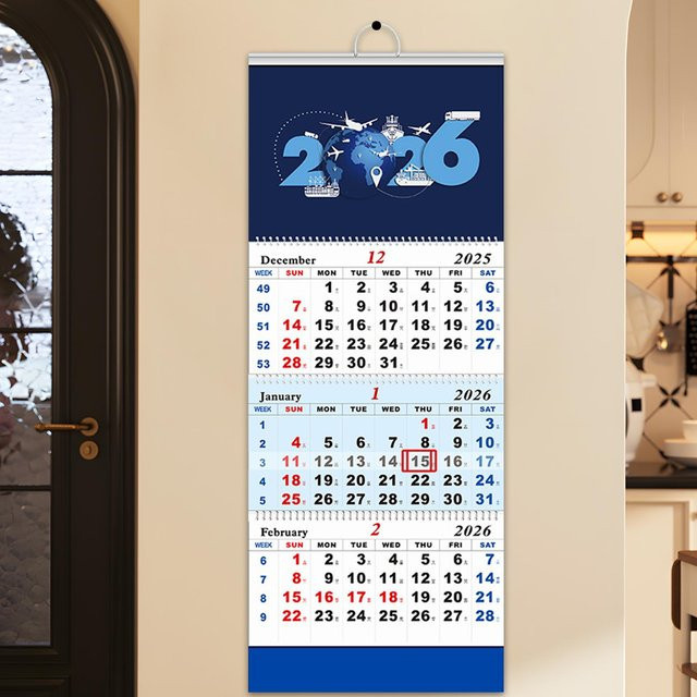 Wandkalender 2026 mit Luftfahrt-Thema und 4 Klappen als Monatsplaner für dein Büro - Bild 1
