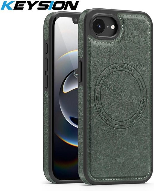 KEYSION Luxuriöse Retro PU-Lederhülle mit MagSafe für iPhone 16e und iPhone 17e, magnetisch und stoßfest, Farbe: Grün - Bild 1