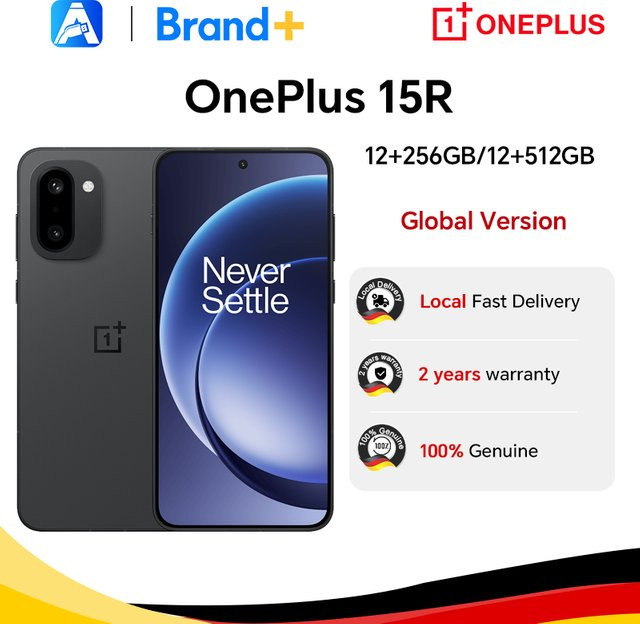 OnePlus 15R Globale Version Smartphone 5G mit Snapdragon 8 Gen 5, 165-Hz-Display, 7400 mAh Akku und IP69 Schutz, Schwarz - Bild 1