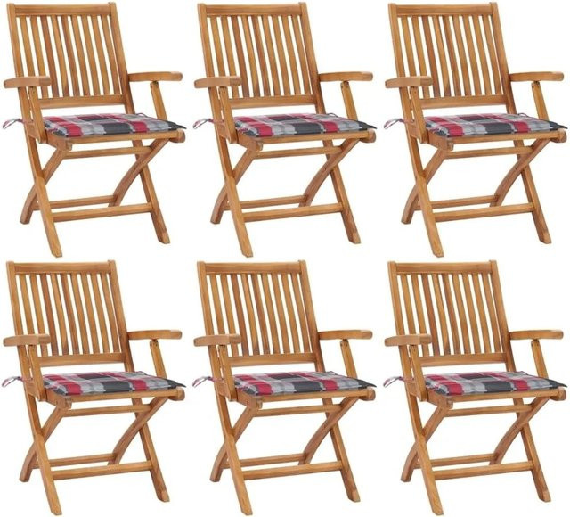6er Set vidaXL Klappbare Gartenstühle aus Teakholz mit Kissen in Braun - Bild 1