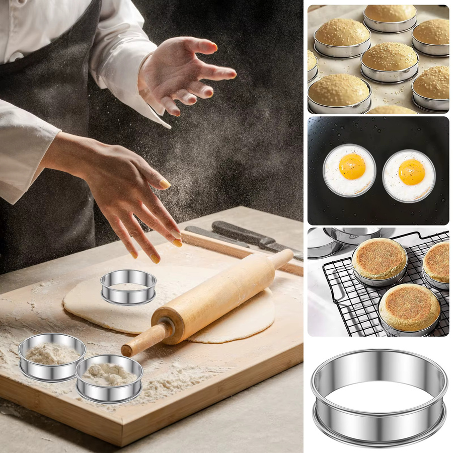 Willstar 12er Set Englische Muffinringe aus Edelstahl in Silber, Antihaftbeschichtete Crumpet-Ringe, Durchmesser: 8,0 cm, Höhe: 2,5 cm - Bild 5