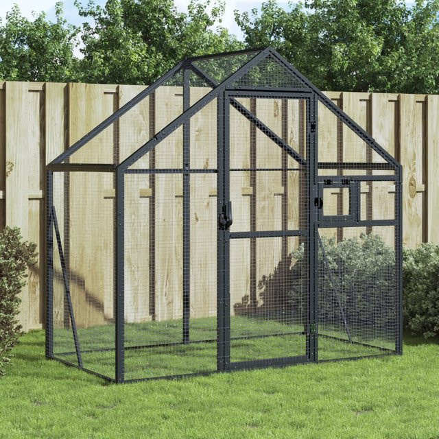 vidaXL Voliere aus Aluminium in Anthrazit mit verzinktem Maschendraht, B/T/H: 179 x 100 x 185 cm - Bild 2