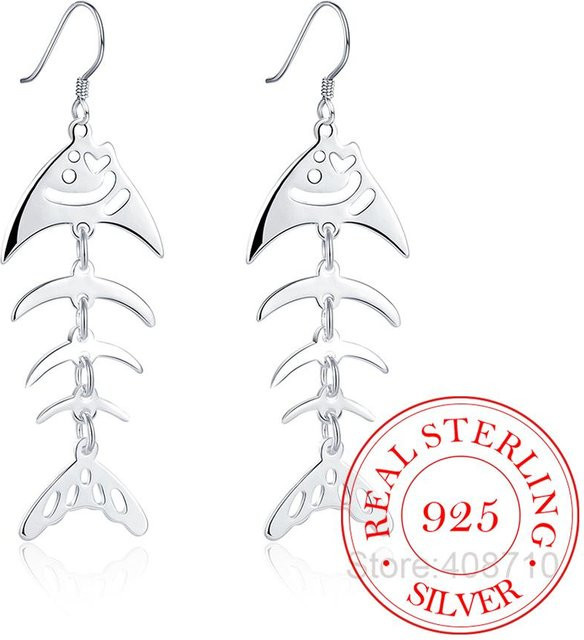 Wucifang Jewelry Ohrringe, 925 Sterling Silber, Fischskelett, Damen, weiß - Bild 1
