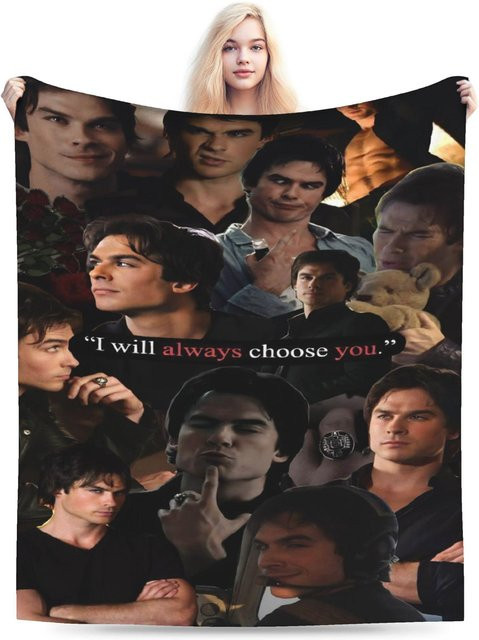 ZbrFourteen Damon Salvatore Überwurfdecke, weiche Tagesdecke für Erwachsene und Kinder, Multicolour, B/B: 150 x 180 cm - Bild 1