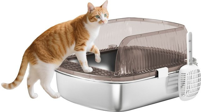 PawHut Katzenklo aus Edelstahl mit hohem Rand und Schaufel in Grau und Silber - Bild 1