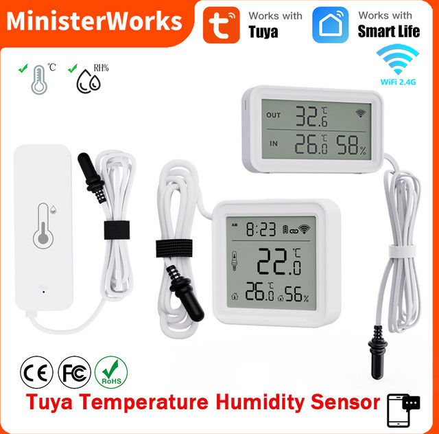 Tuya WiFi Temperatur-Feuchtigkeitssensor Smart Home Innenhygrometer Thermometer mit externer Sonde in Weiß - Bild 1