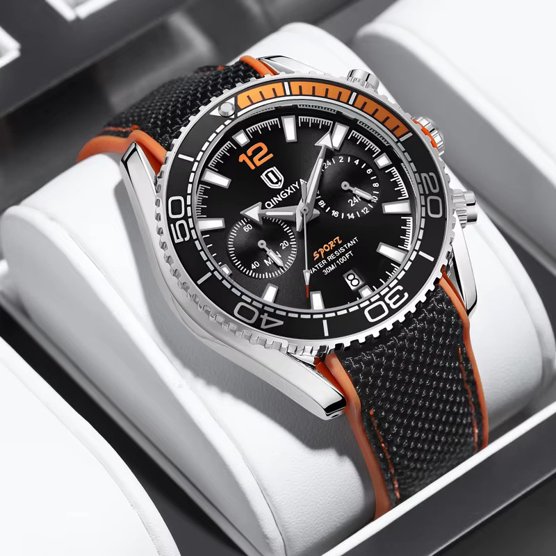 QINGXIYA Armbanduhr Chronograph, Quarz, Silikon, Herren, Weiß - Bild 2