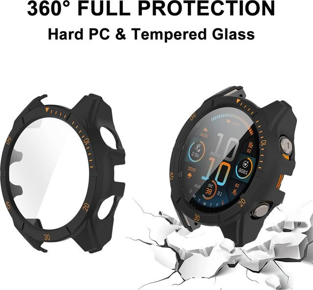 LCAPLE Uhrengehäuse für Garmin Fenix 8, Displayschutz, Edelstahl, Schwarz, Unisex - Bild 1
