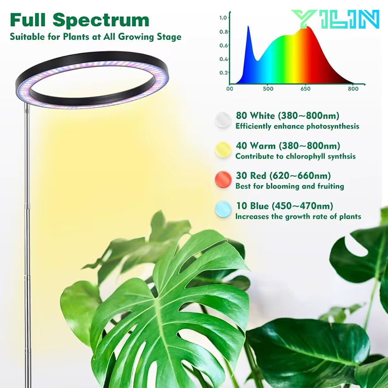 YILIN Ring LED Pflanzenwachstumslampe mit Vollspektrum, Schwarz, Höhenverstellbar mit Timer und USB-Anschluss - Bild 4