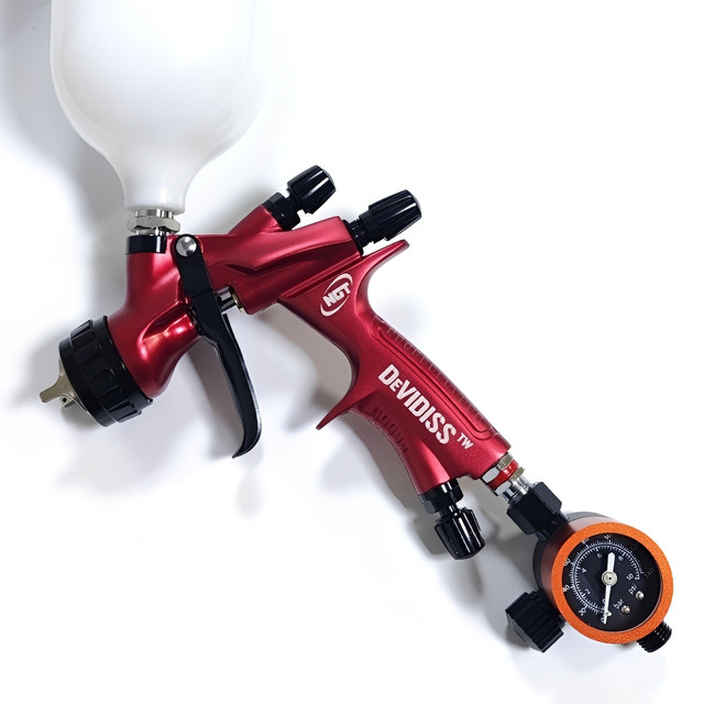 DeVidiss HVLP NGT Pro TE20 Lite Spritzpistolen-Set in Rot mit 1,3 mm Düse und Druckmesser-Regler für Lacke - Bild 1