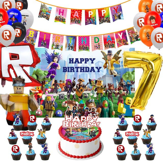 Roblox Geburtstag Dekoration Set mit Wimpelkette, Ballons und Kuchenaufsätzen in Mehrfarbig für Kinder und Babypartys - Bild 1