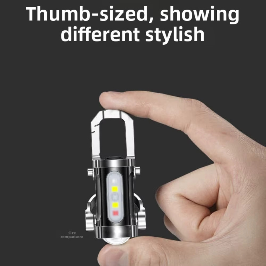 Tragbare Mini-Schlüsselanhänger-Taschenlampe in Silber als wasserdichtes Multifunktions-Notlicht mit wiederaufladbarem Akku - Bild 2